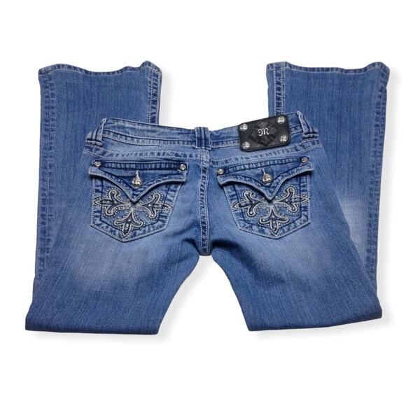 Miss Me Medium Wash Embellished Fleur De Lis Bootcut Jeans 27 - Picture 5 of 10